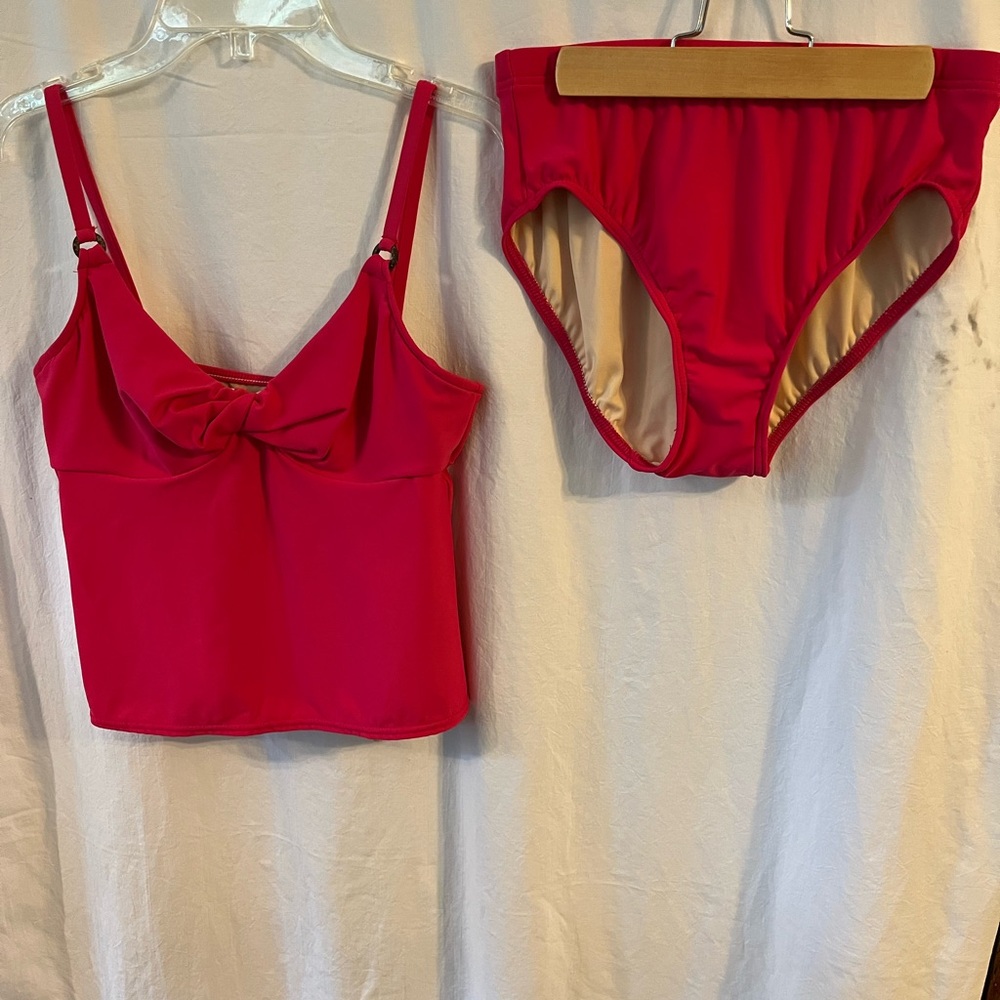 Lands End 2 piece fuschia swim suit